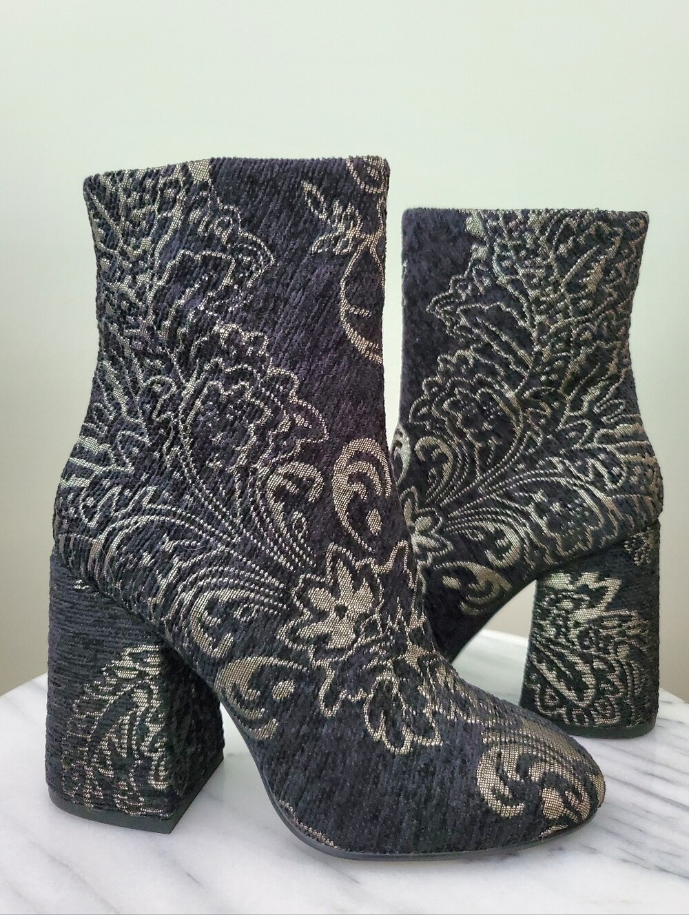 ASH Fedora Paisley Tapestry Jacquard Block Heel Ankle Boots 36
